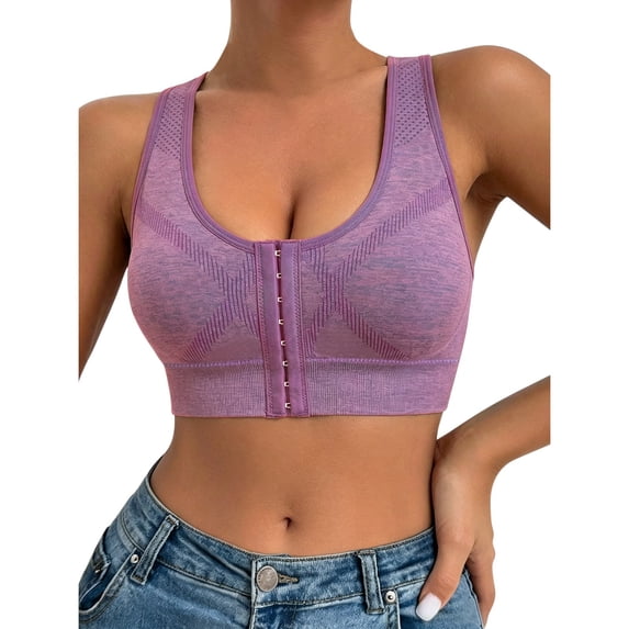 YWMJI Women's Sports Bra Front Closure No Underwire Bra Soft Wireless Push Up Bra Soft Seamless Supportive Sports Bra Front Closure Tank Bras Everyday Bras Yoga Running Gym Shape Brs Dark Purple Xl