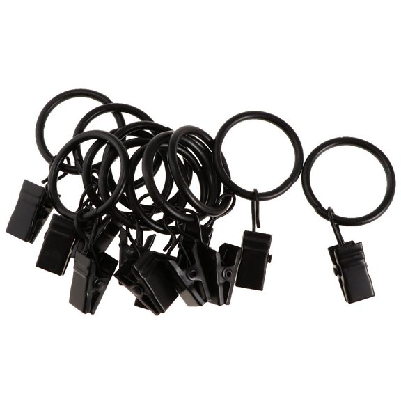 YWMJZEU 12 Pack Curtain Rings with Strong Decorative Metal Curtain Clips - Bronze 25 mm, Black Porcelain 25mm