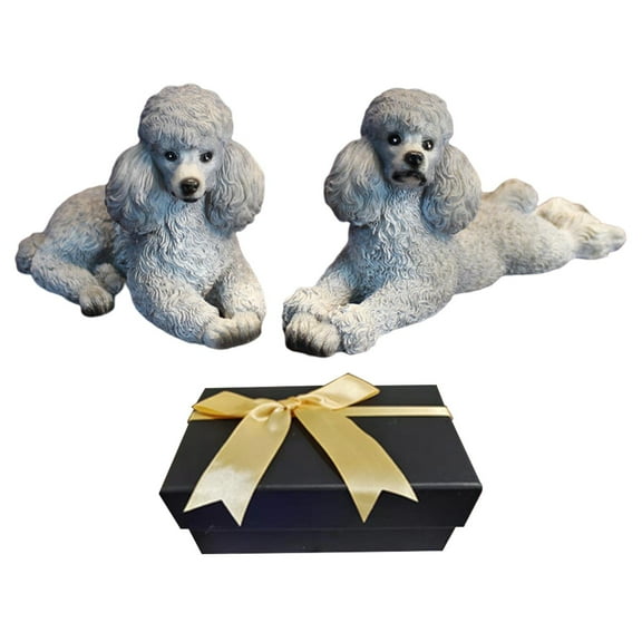 YWMJZEU 2 Pieces Animal Figurine Poodle Statue for Bedroom Decoration Christmas Birthday Gray