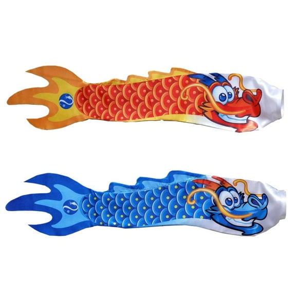 YWMJZEU 2x Chinese Dragon Windsock Red + Blue Wind Streamer Flag Garden Camping Spinner