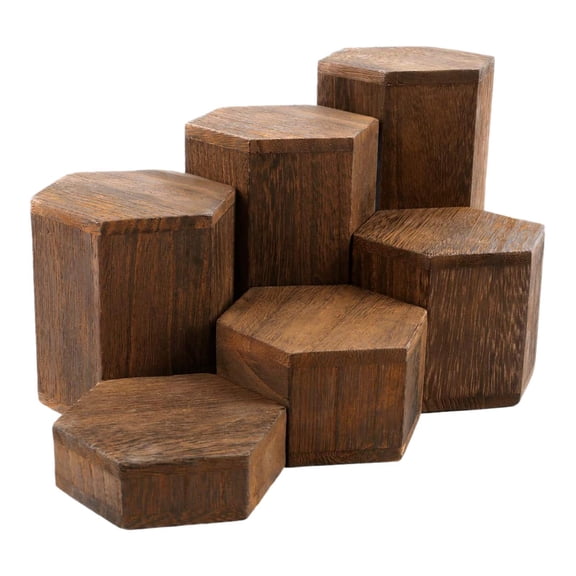 YWMJZEU 6 Pieces Hexagon Display Stand Set Hexagonal Display Blocks Wood Food Risers for