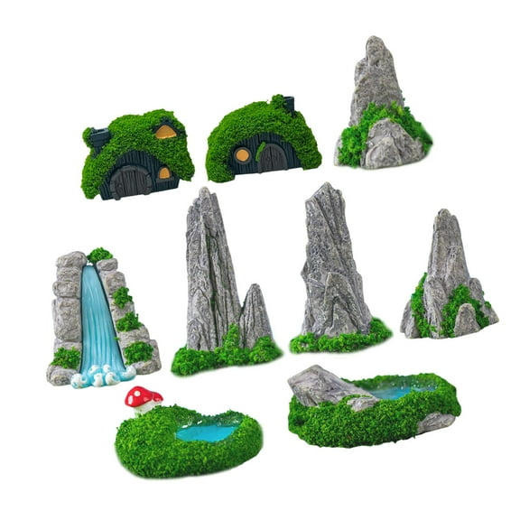 YWMJZEU 9 Pieces Mini Bonsai Figurines Decorative Ornaments Landscape Statues for Garden