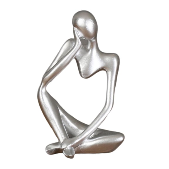 YWMJZEU Abstract Thinker Sculpture Creative Resin Crafts Moder Statue Figurine Characters Thinking People Crafts Ornaments Silver Left