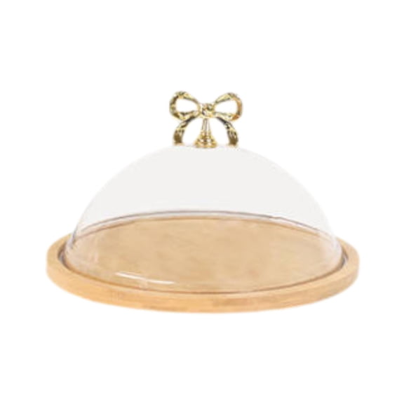 YWMJZEU Bamboo Cake Stand with Dome Bread Display for Desserts Cookies Festive Party XL