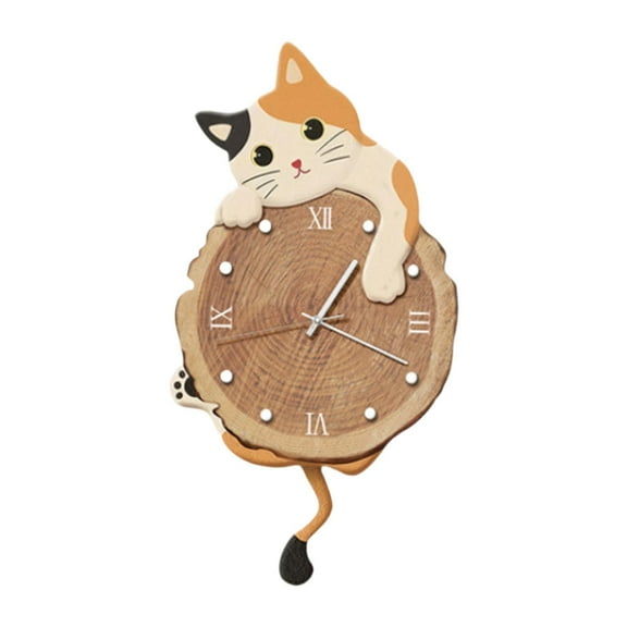 YWMJZEU Cat Wall Clock with Swinging Tail Cute Decorative Clock Silent for Office Dining Style C