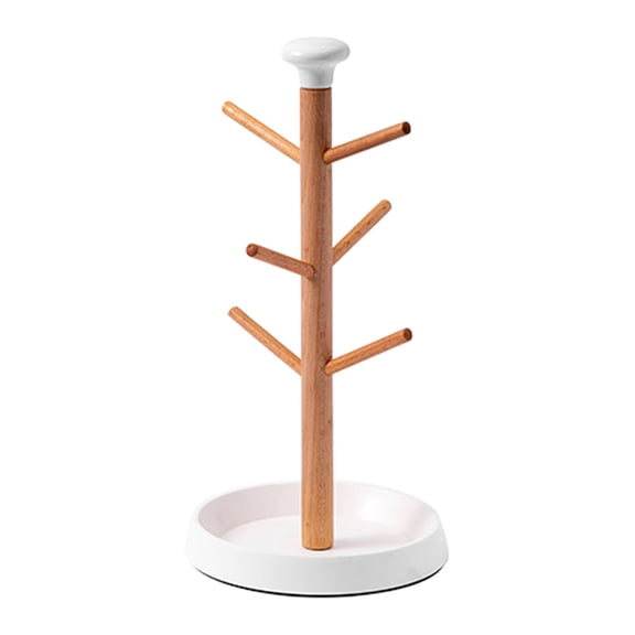YWMJZEU Coffee Mug Tree Holder Wooden Mug Rack Shelf Portable Small Cup Organizer Teacup White base