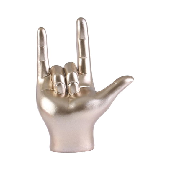 YWMJZEU Creative Love You Finger Gesture Statue Figurine Rock Hand Sculpture Collectible Champagne