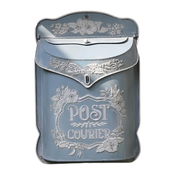 YWMJZEU Embossed Wall Mailbox Drop Box Hanging Post Box Holder for Farmhouse Front Porch Blue