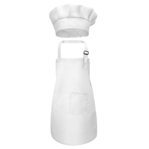 YWMJZEU Kid Apron and Hat with Pocket Boys Girls Toddler Kitchen Apron Children's Aprons White M