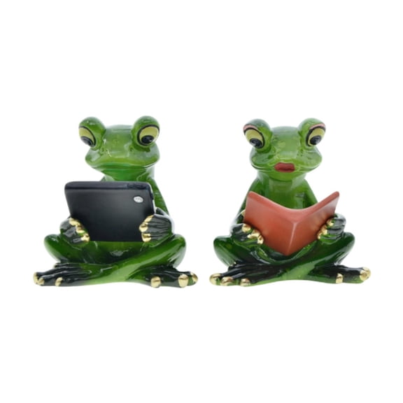 YWMJZEU Reading A Book Frog Statue Animal Frog Figurine Crafts Desktop Romantic Gift for
