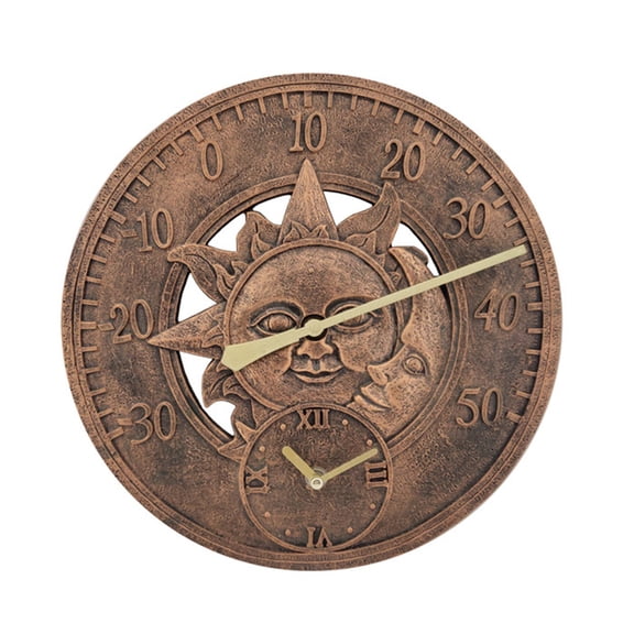 YWMJZEU Round Wall Clock Waterproof Temperature Display Silent Resin Statue 30cm Hanging