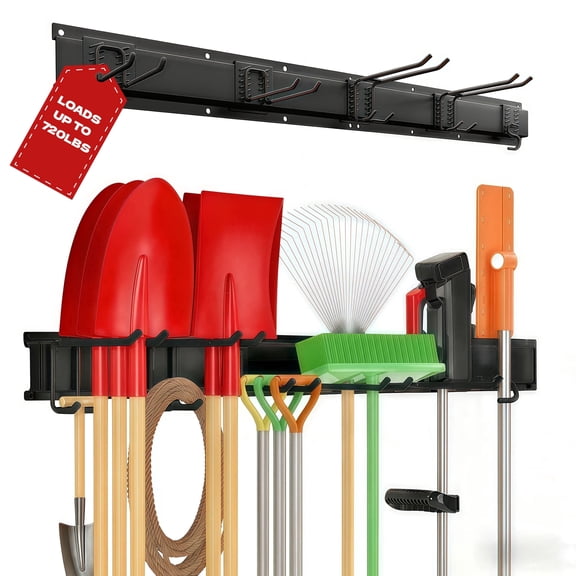 YWMVH Garage Tool Organizer Wall Mount, Heavy Duty Tool Storage Rack with Hooks, Wall Mounted Tool Holder for Garage, Workshop, Garden