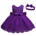 thumbnail image 1 of YWOAGH Baby Girls Lace Bowknot Wedding Formal Dresses Tutu Dress and Headband Set Clothes for Celebration Purple 6-12 Months, 1 of 4