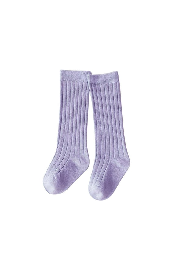 Baby Socks Ribbed Mid Calf Length Socks Solid Color Fashion Style Student and Sport Socks Purple 1-3 Years