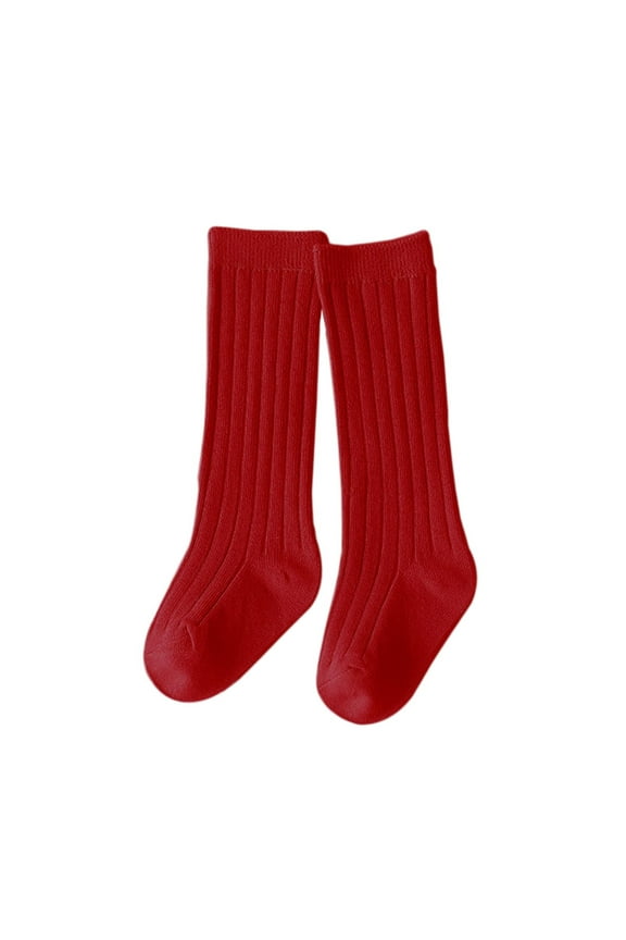 YWOAGH Baby Socks Ribbed Mid Calf Length Socks Solid Color Fashion Style Student And Sport Socks Red 5-8 Years