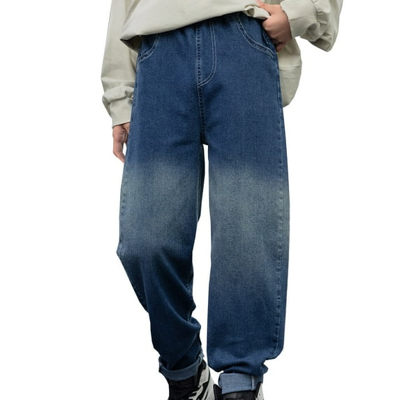 YWOAGH Boys Fashion Loose Fit Retro Jeans Casual Denim Pants for Boys and Elegant Style Trousers Blue 9-10 Years