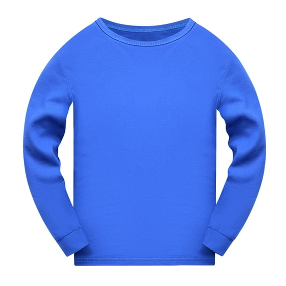 YWOAGH Boys Girls Long Sleeve Solid Prints T Shirt Nightwear Tops Comfortable Cozy for Children Sleepwear Blue 9-10 Years