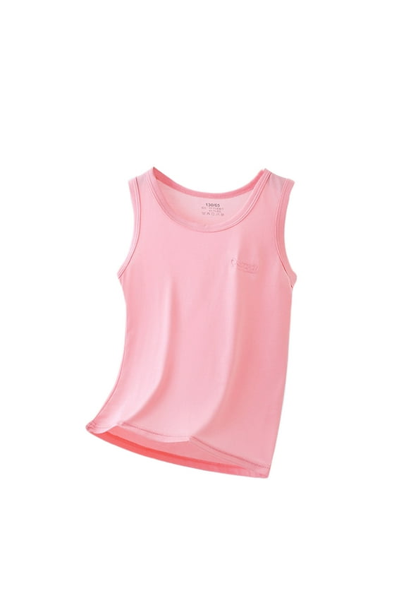 Boys Girls Tshirts Childrens Summer Lightweight Colored Round Neck Sleeveless Lyocell Pullover Kids Summer Tops PK1 7-8 Years
