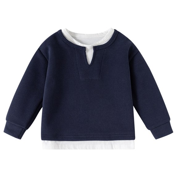 YWOAGH Boys Long Sleeve Shirts Faux Layered Casual Comfortable Top For Kids Long Sleeve Shirts For Kids Navy 12-18 Months