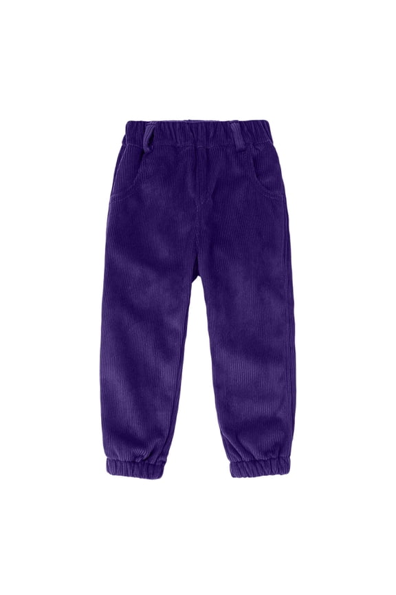 Boys Pants Winter Warm Lined Corduroy Trousers Slim Fit Casual Kids Joggers Soft Comfortable Durable Sweatpants Purple 7-8 Years