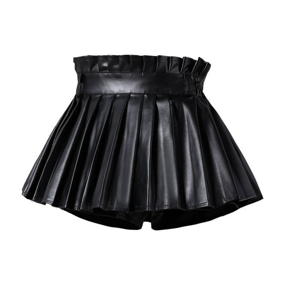 YWOAGH Childrens PU Solid Color Fashion Personality Dress Full Skirt Girls Dresses for Casual Wear Black 11-12 Years