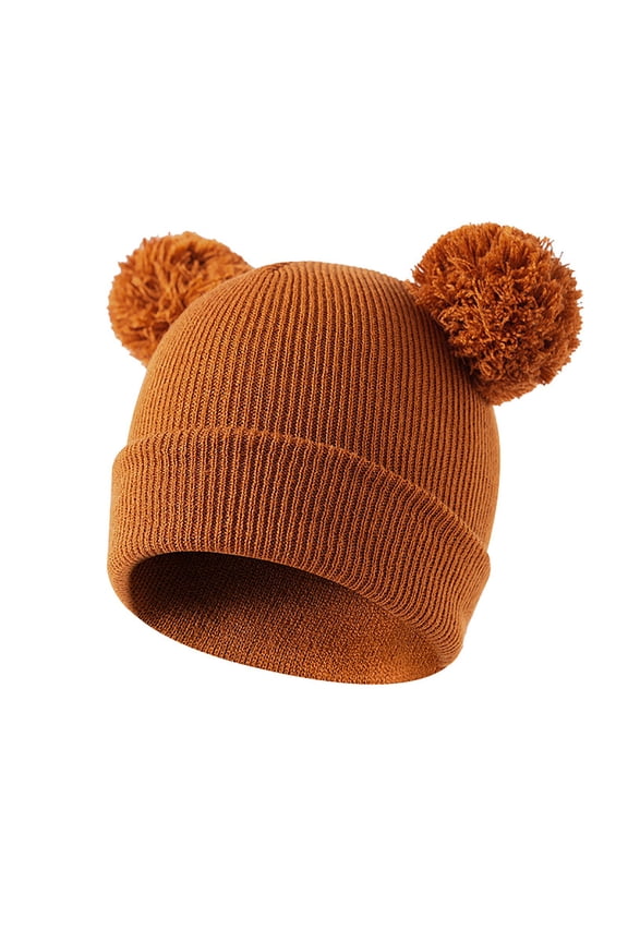 Cozy Knitted Winter Hats For Kids Soft Flannel Lined Warm Cap With Double For Cold Weather Outdoor Brown 2-8
