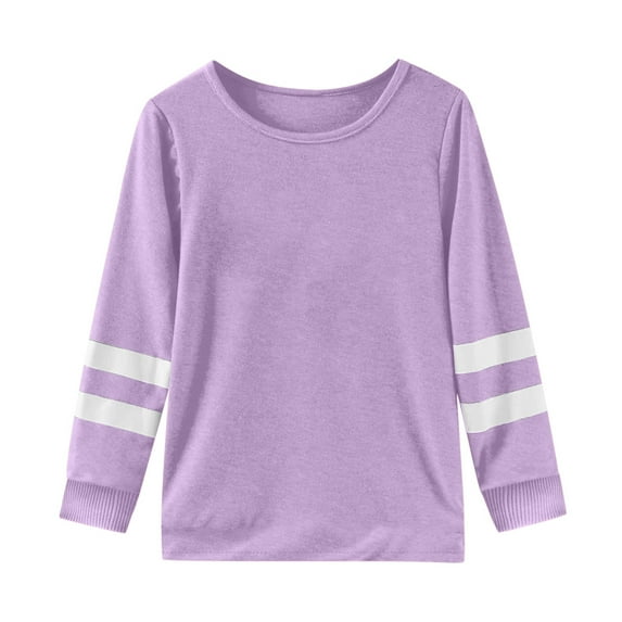 YWOAGH Girls Long Sleeve Crew Neck T Shirt with Cute Casual Tops for Children Light Purple 6-7 Years