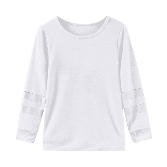 YWOAGH Girls Long Sleeve Crew Neck T Shirt with Cute Casual Tops for Children White 3-4 Years
