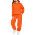 thumbnail image 1 of YWOAGH Girls Long Sleeve Hooded Sweatshirt and Jogger Pants Two Piece Outfit Soft Comfy Girls Outfits for Athletic Loungewear Orange 9-10 Years, 1 of 4
