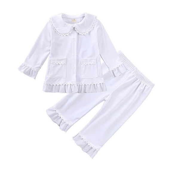 YWOAGH Girls Pajamas Set Long Sleeve Shirt Tops and Pants for Kids Toddler Sleepwear Outfits Daily Use White 6-9 Months