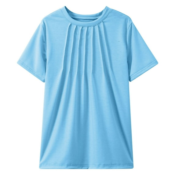 YWOAGH Girls Pleated Short Sleeve Fashion Tops Tee Shirts for Kids Summer Casual Wear Years Sky Blue 5-6 Years