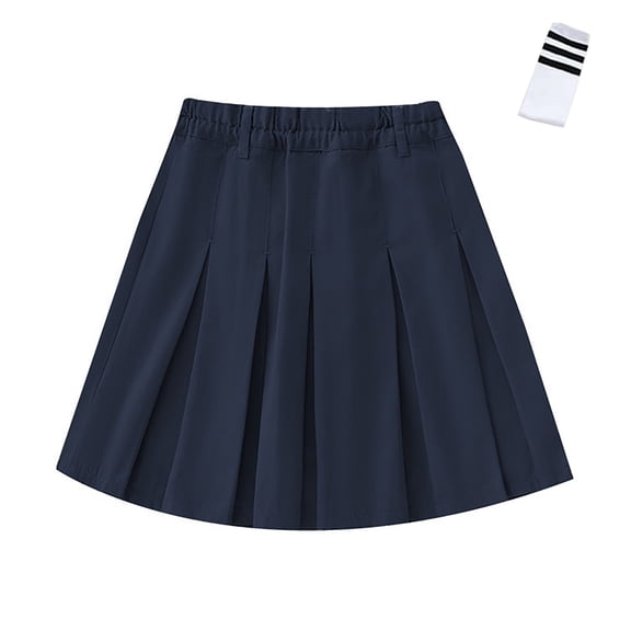 YWOAGH Girls School Skirts Pleated A Line Skirt for Students Comfortable Stretchable Casual Wear Primary Secondary Skort Navy 13-14 Years