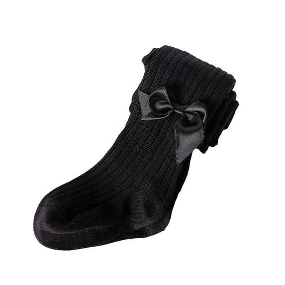 Bmisegm Girls Socks Tights with Vertical Stripes and Big Bow Design Breathable Combed Stretchy for Outdoor Black 6-8 Years