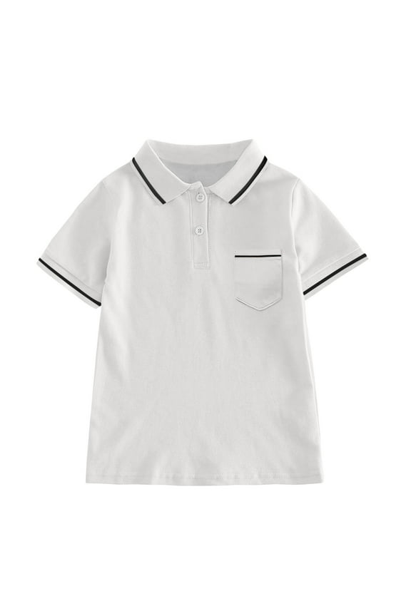 YWOAGH Kids Boys Girls Summer Casual Short Sleeve Striped Shirts Button Down Collar Shirt with Pocket for Teen Holiday White 7-8 Years