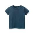 thumbnail image 1 of YWOAGH Kids Girls Boys Short Sleeve Basic T Shirt Casual Summer Tees Shirt Tops Solid Color for Children Comfortable Wear Dark Blue 1 Years, 1 of 2