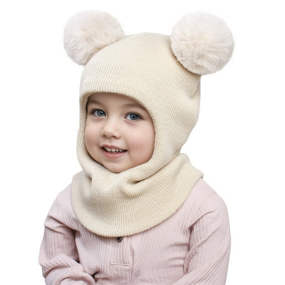 YWOAGH Kids Hats & Caps Warm Hooded Winter Scarf for Children Baby Care Knit Cap and Scarf Set Beige One Size