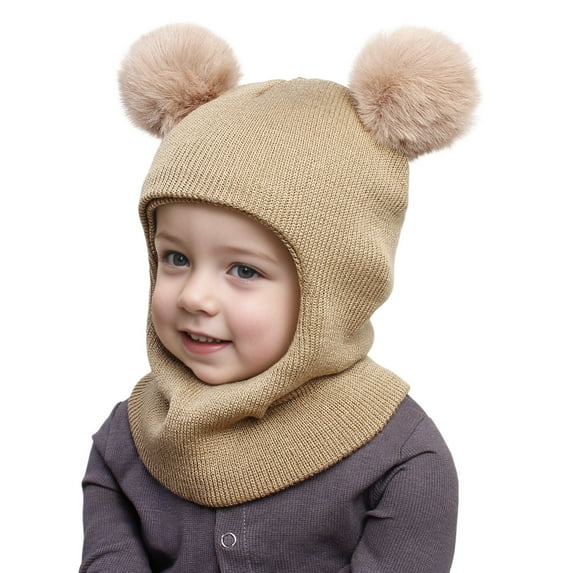 YWOAGH Kids Hats & Caps Warm Hooded Winter Scarf for Children Baby Care Knit Cap and Scarf Set Khaki One Size