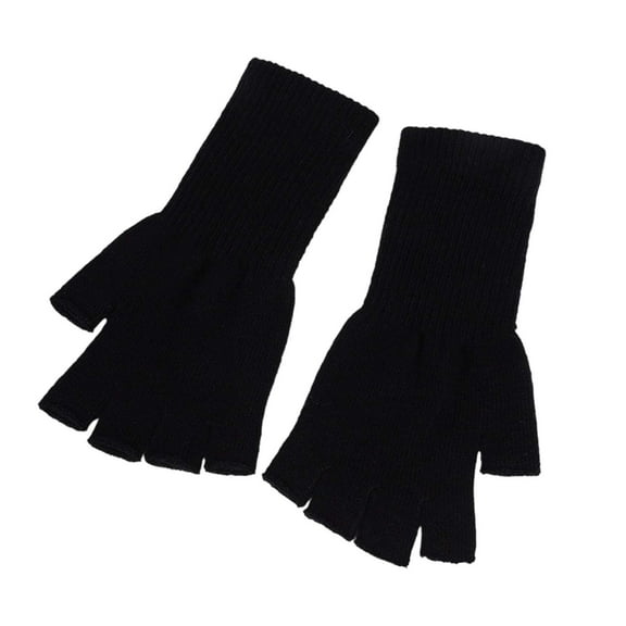 YWOAGH Kids Solid Color Fashionable Acrylic Long Sleeve Thermal Half Finger Mittens for Winter Outdoor Play Black_01 One Size