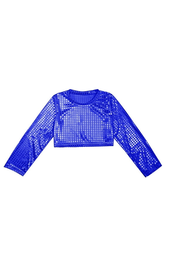 Kids Summer Tops Polka Dot Sequin Long Sleeve Dance Performance Costume For Festival Party Cosplay Kids Tees & Blouses Blue 160.00