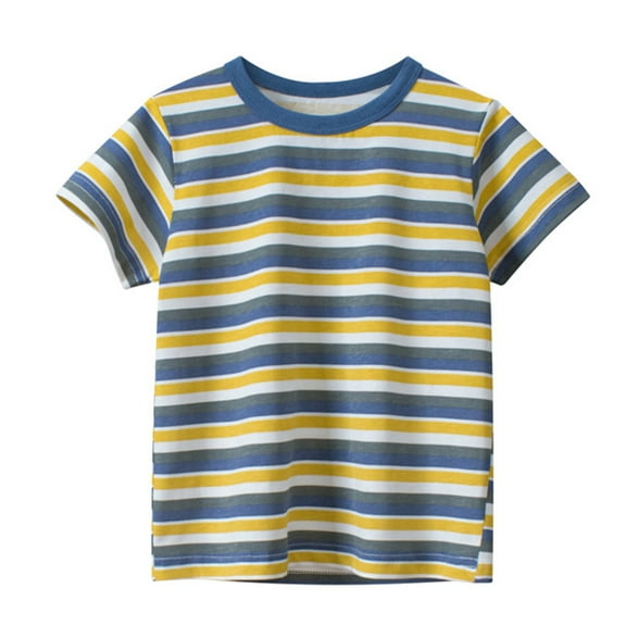 YWOAGH Kids Summer Tops Toddler Kids Baby Striped Short Sleeve Crewneck Basic Undershirt Tee Top Ages 1-7Y Boys Girls Tshirts Yellow 4-5 Years