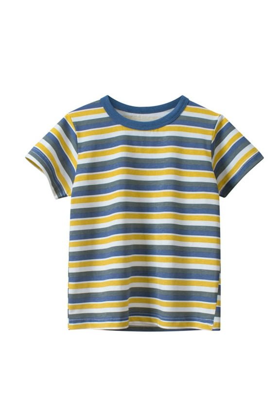 Kids Summer Tops Toddler Kids Baby Striped Short Sleeve Crewneck Basic Undershirt Tee Top Ages 1-7Y Boys Girls Tshirts Yellow 4-5 Years