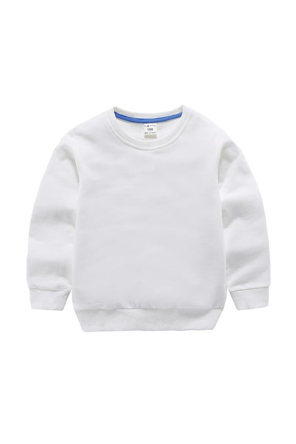 Kids Sweatshirts Solid Color Fashion Loose Warm Long Sleeve Pullover Tops for Baby Boys and Girls White 6-7 Years