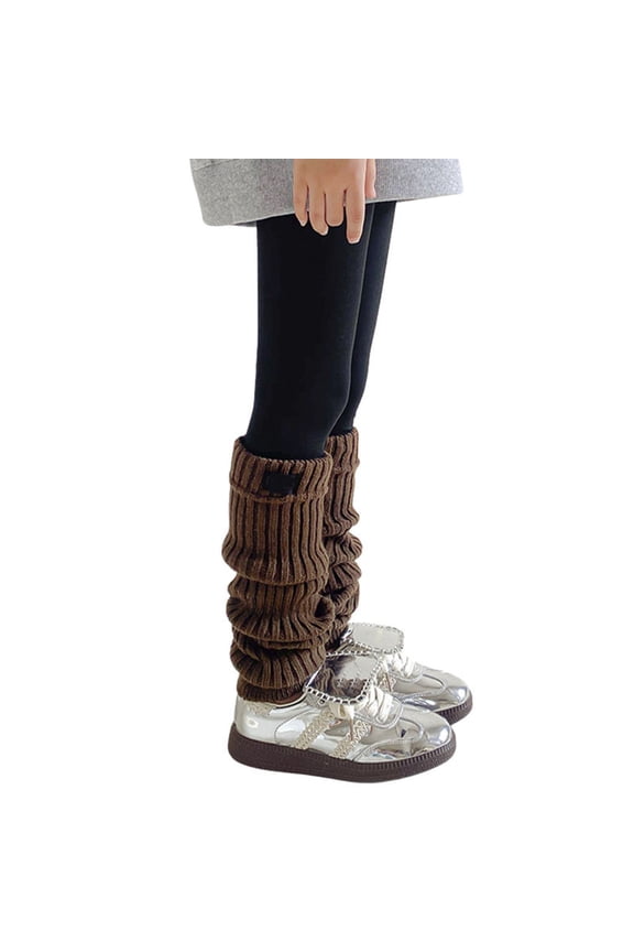 Knitted Leg Warmers for Girls Kids Socks Long Loose Socks with Label for Spring Autumn and Winter Warmth Coffee One Size