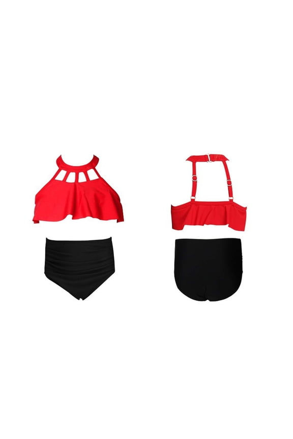 Swimsuits for Girls Bikini Set Soft Nylon Fabric Solid Color Two Piece Bathing for Teen Girls Toddler Swim Jacket Black 4-5 Years