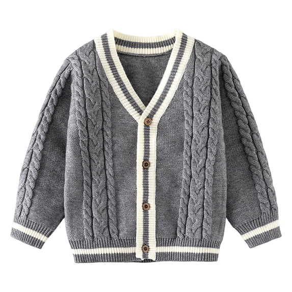 YWOAGH Toddler Boys Girls Winter Long Sleeve Solid Knit Cardigan Sweaters Warm Base Layer for Children Clothes Outerwear Grey 18-24 Months