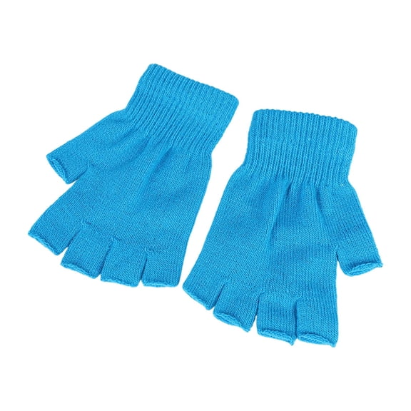 YWOAGH Warm Fingerless Winter Gloves For Kids And Adults Thermal Knitted Half Finger Hand Mittens Indoor Outdoor Use Light Blue One Size