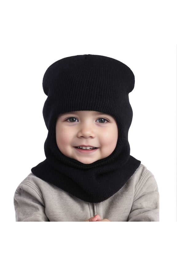 Warm Knitted Cap for Kids and Baby Hooded Winter Scarf Hat Soft and Cozy Unisex Design Black One Size