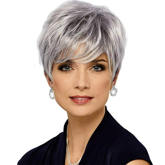 YWOAGH Wig European and American Short Curly Hair Grandma Gray Partial Headgear Wig wig Multicolor