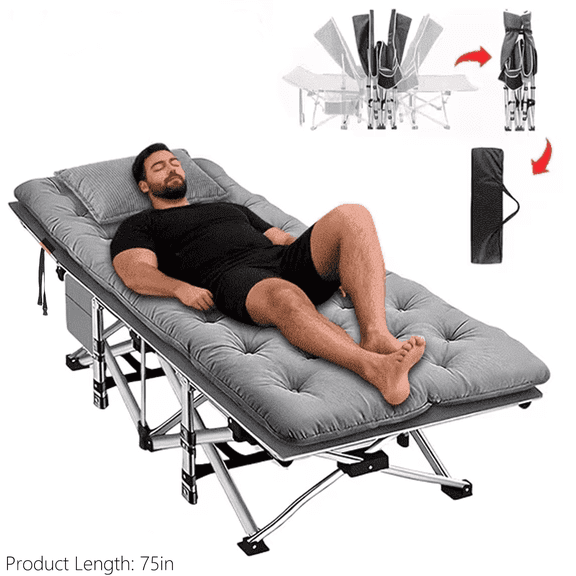 YWORVI 75-inch Comfort Folding Bed: A comfortable folding camping bed with an extra-large, thickened mattress. Portable guest bed with an ergonomic design and s