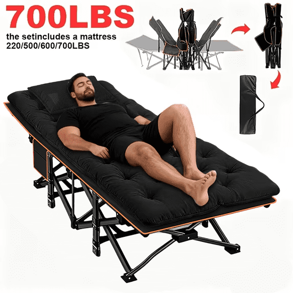 YWORVI 59/75-inch Comfort Folding Bed: A comfortable folding camping bed with an extra-large, thickened mattress. It can support 220/500/600/700 lbs. Portable guest bed with an ergonomic design and s